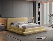 Drew Corduroy Queen Bed (3 Boxes) in Camel - Gate FurnitureQueen Bed