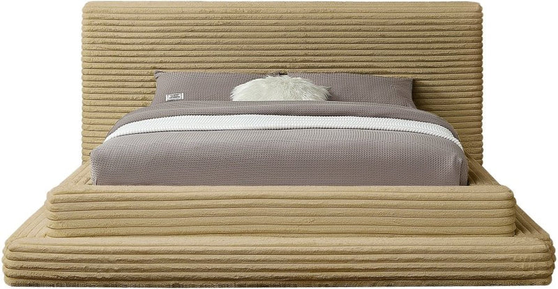 Drew Corduroy Queen Bed (3 Boxes) in Camel - Gate FurnitureQueen Bed