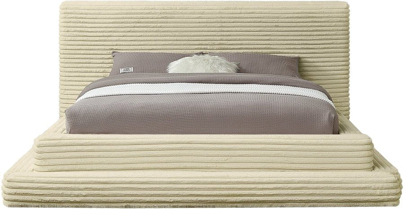 Drew Corduroy Queen Bed (3 Boxes) in Cream - Gate FurnitureQueen Bed
