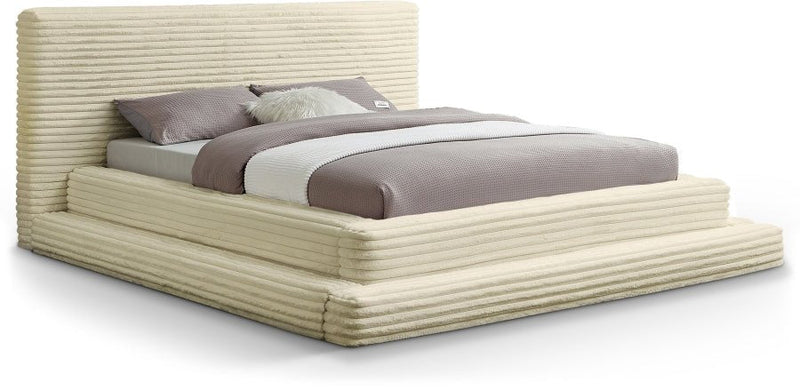 Drew Corduroy Queen Bed (3 Boxes) in Cream - Gate FurnitureQueen Bed