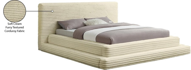 Drew Corduroy Queen Bed (3 Boxes) in Cream - Gate FurnitureQueen Bed