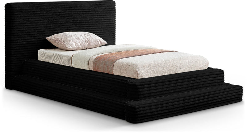 Drew Corduroy Twin Bed (3 Boxes) in Black - Gate FurnitureTwin Bed