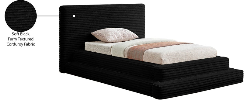 Drew Corduroy Twin Bed (3 Boxes) in Black - Gate FurnitureTwin Bed