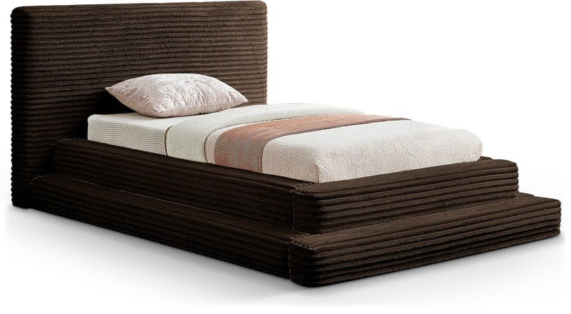 Drew Corduroy Twin Bed (3 Boxes) in Brown - Gate FurnitureTwin Bed
