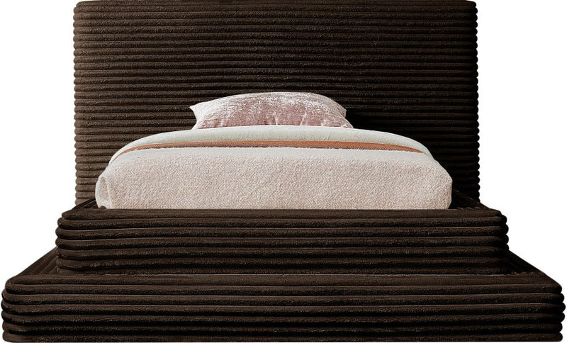 Drew Corduroy Twin Bed (3 Boxes) in Brown - Gate FurnitureTwin Bed