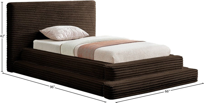 Drew Corduroy Twin Bed (3 Boxes) in Brown - Gate FurnitureTwin Bed