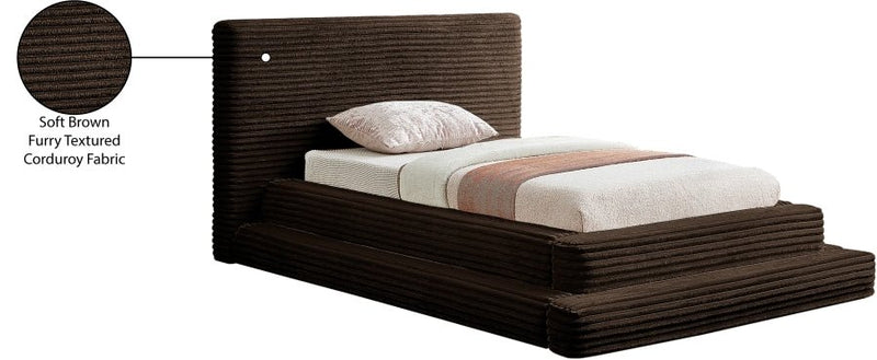 Drew Corduroy Twin Bed (3 Boxes) in Brown - Gate FurnitureTwin Bed