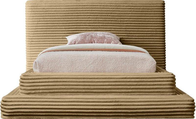 Drew Corduroy Twin Bed (3 Boxes) in Camel - Gate FurnitureTwin Bed