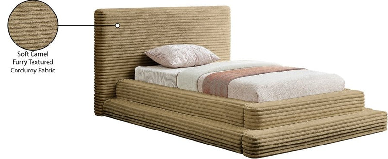 Drew Corduroy Twin Bed (3 Boxes) in Camel - Gate FurnitureTwin Bed