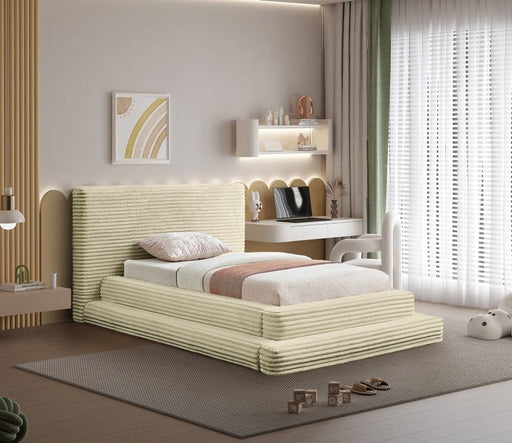 Drew Corduroy Twin Bed (3 Boxes) in Cream - Gate FurnitureTwin Bed