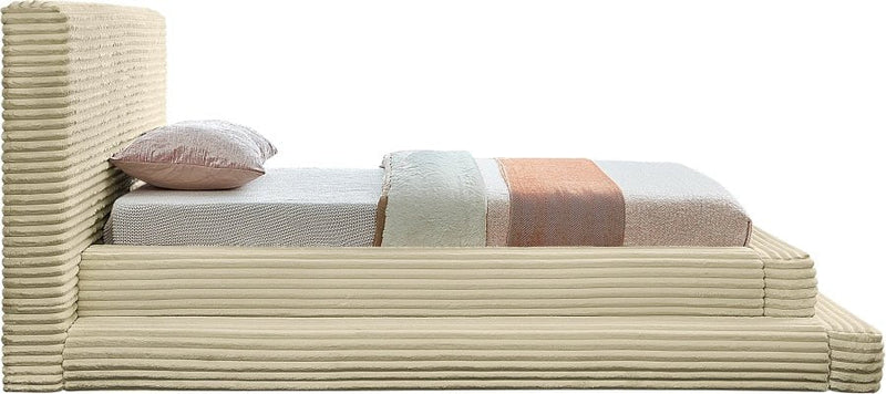 Drew Corduroy Twin Bed (3 Boxes) in Cream - Gate FurnitureTwin Bed