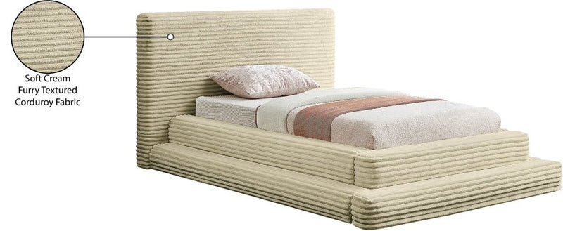 Drew Corduroy Twin Bed (3 Boxes) in Cream - Gate FurnitureTwin Bed