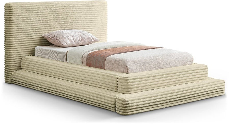 Drew Corduroy Twin Bed (3 Boxes) in Cream - Gate FurnitureTwin Bed