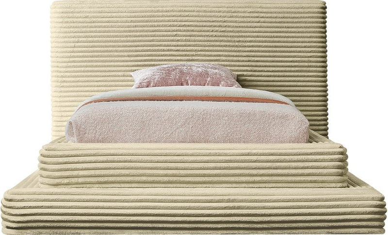 Drew Corduroy Twin Bed (3 Boxes) in Cream - Gate FurnitureTwin Bed