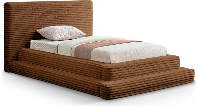 Drew Corduroy Twin Bed (3 Boxes) in Saddle - Gate FurnitureTwin Bed