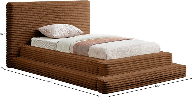 Drew Corduroy Twin Bed (3 Boxes) in Saddle - Gate FurnitureTwin Bed