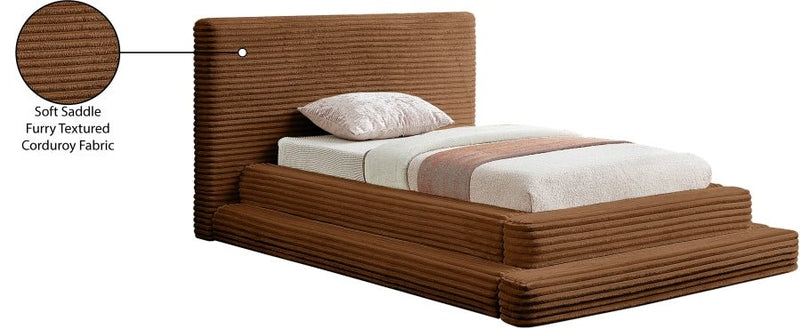 Drew Corduroy Twin Bed (3 Boxes) in Saddle - Gate FurnitureTwin Bed