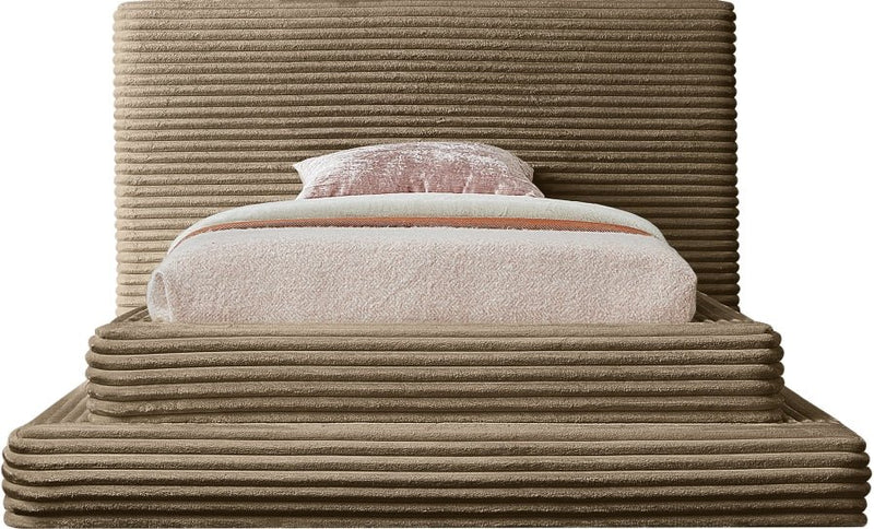 Drew Corduroy Twin Bed (3 Boxes) in Taupe - Gate FurnitureTwin Bed