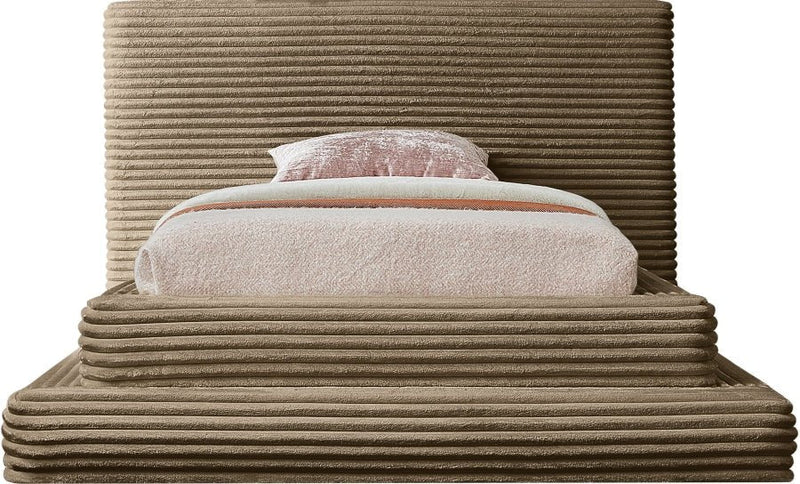 Drew Corduroy Twin Bed (3 Boxes) in Taupe - Gate FurnitureTwin Bed