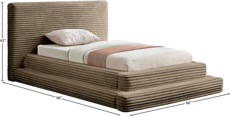 Drew Corduroy Twin Bed (3 Boxes) in Taupe - Gate FurnitureTwin Bed