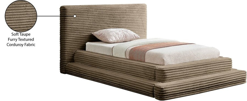 Drew Corduroy Twin Bed (3 Boxes) in Taupe - Gate FurnitureTwin Bed