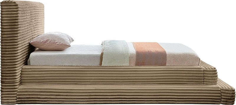 Drew Corduroy Twin Bed (3 Boxes) in Taupe - Gate FurnitureTwin Bed