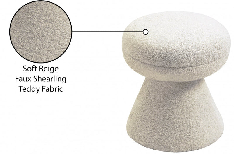 Drum Faux Shearling Teddy Fabric Upholstered Ottoman in Beige - 195Beige