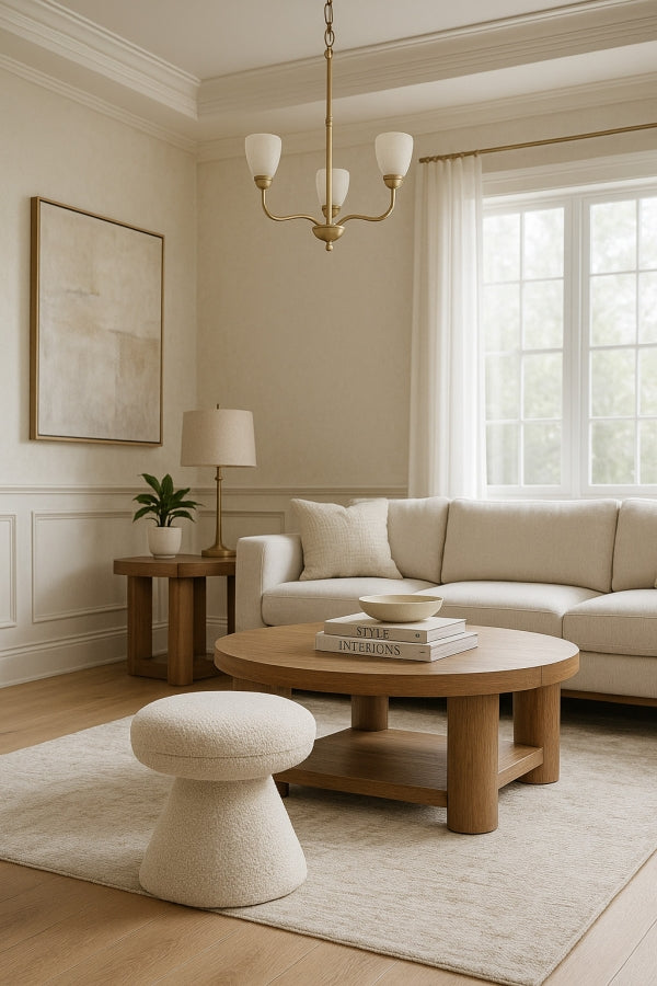 Drum Faux Shearling Teddy Fabric Upholstered Ottoman in Beige - 195Beige