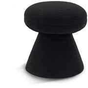 Drum Faux Shearling Teddy Fabric Upholstered Ottoman in Black - 195Black