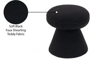 Drum Faux Shearling Teddy Fabric Upholstered Ottoman in Black - 195Black