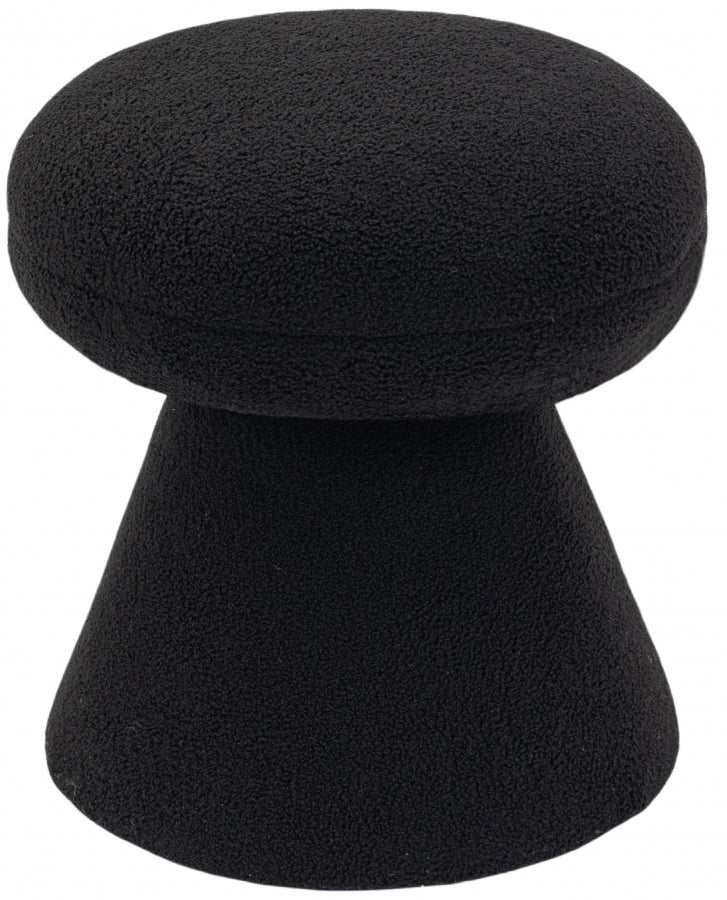 Drum Faux Shearling Teddy Fabric Upholstered Ottoman in Black - 195Black