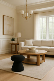 Drum Faux Shearling Teddy Fabric Upholstered Ottoman in Black - 195Black