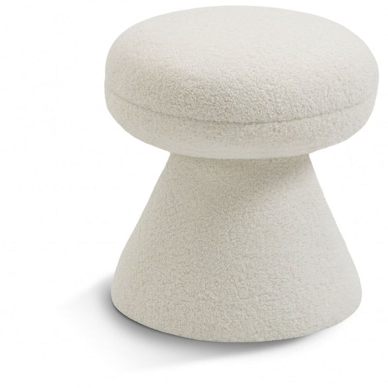 Drum Faux Shearling Teddy Fabric Upholstered Ottoman in Cream - 195Cream