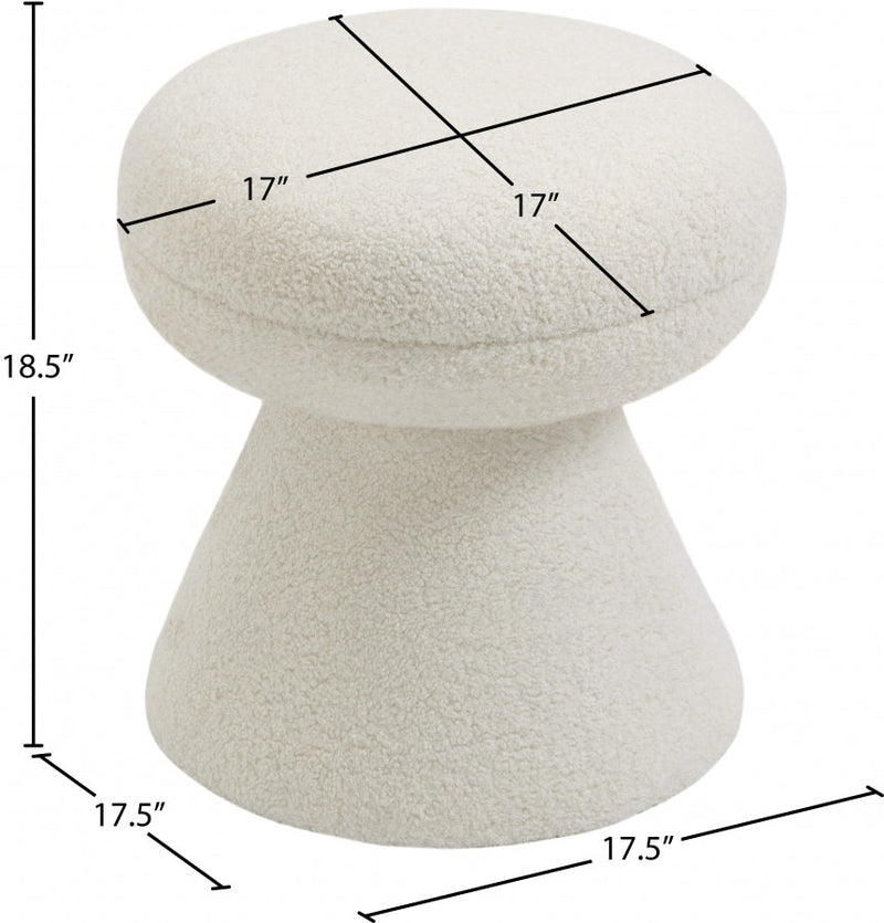 Drum Faux Shearling Teddy Fabric Upholstered Ottoman in Cream - 195Cream