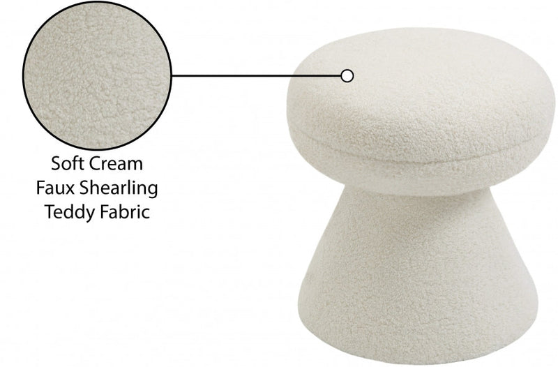 Drum Faux Shearling Teddy Fabric Upholstered Ottoman in Cream - 195Cream