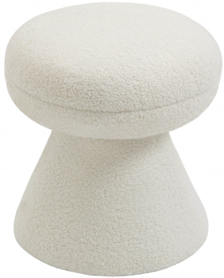 Drum Faux Shearling Teddy Fabric Upholstered Ottoman in Cream - 195Cream