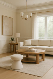 Drum Faux Shearling Teddy Fabric Upholstered Ottoman in Cream - 195Cream