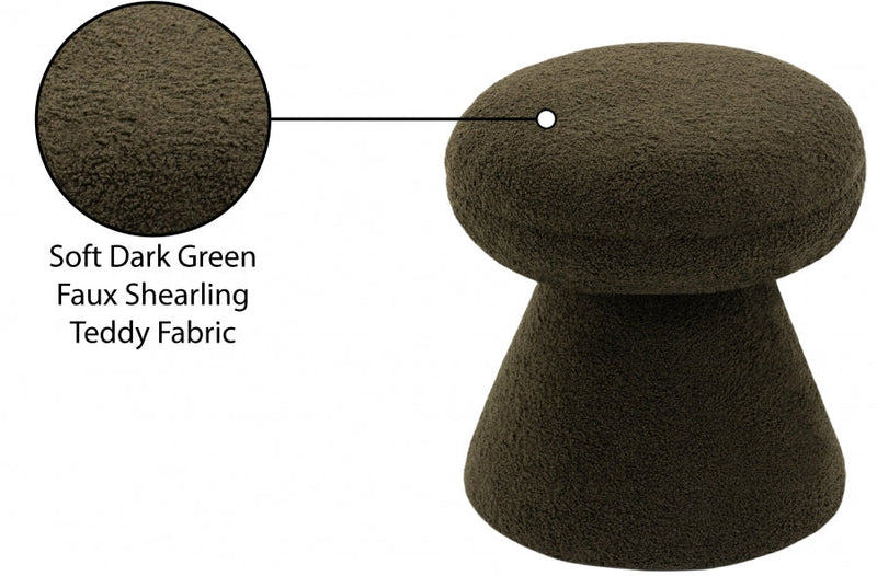 Drum Faux Shearling Teddy Fabric Upholstered Ottoman in Green - 195Green