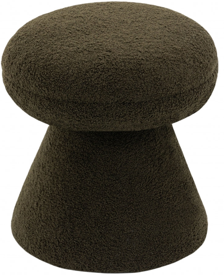 Drum Faux Shearling Teddy Fabric Upholstered Ottoman in Green - 195Green