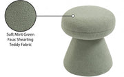 Drum Faux Shearling Teddy Fabric Upholstered Ottoman in Mint - 195Mint