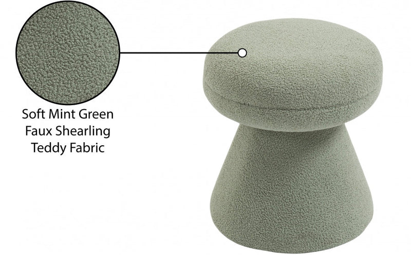 Drum Faux Shearling Teddy Fabric Upholstered Ottoman in Mint - 195Mint
