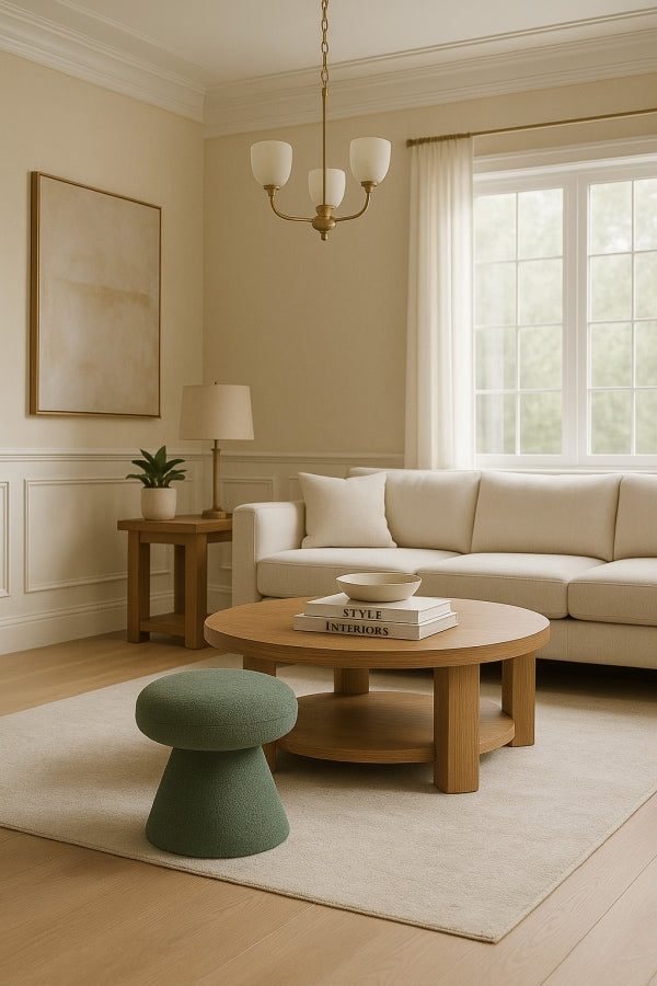 Drum Faux Shearling Teddy Fabric Upholstered Ottoman in Mint - 195Mint
