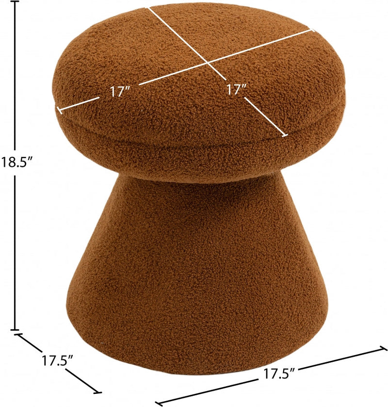 Drum Faux Shearling Teddy Fabric Upholstered Ottoman in Saddle - 195Saddle