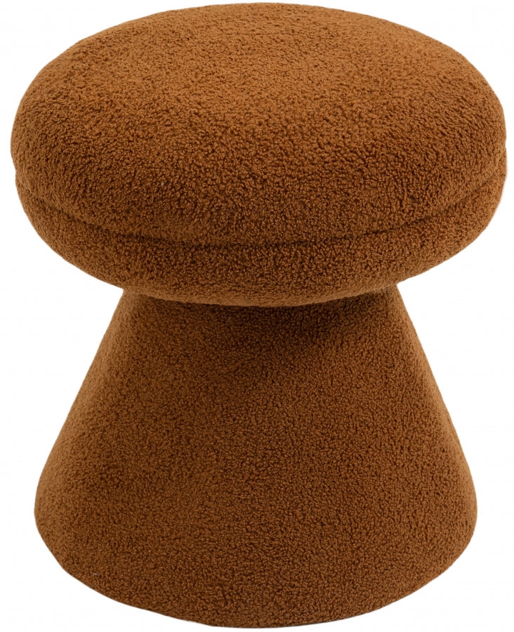 Drum Faux Shearling Teddy Fabric Upholstered Ottoman in Saddle - 195Saddle