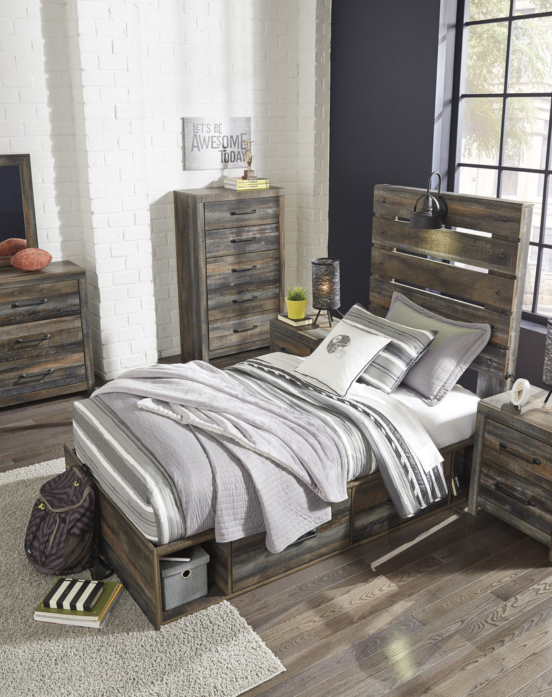Drystan Brown Twin Side Storage Platform Bed - Gate FurnitureTwin Bed