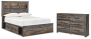 Drystan Full Bookcase Bed with 2 Storage Drawers with Dresser in Multi - PKG003329