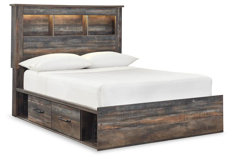 Drystan Full Bookcase Bed with 2 Storage Drawers with Mirrored Dresser and Chest in Multi - PKG003334