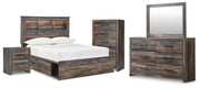 Drystan Full Bookcase Bed with 2 Storage Drawers with Mirrored Dresser, Chest and Nightstand in Multi - PKG003335