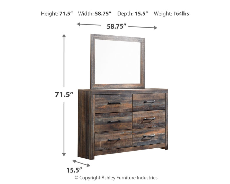 Drystan Full Bookcase Bed with 4 Storage Drawers with Mirrored Dresser, Chest and Nightstand in Multi - PKG003343