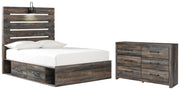 Drystan Full Panel Bed with 2 Storage Drawers with Dresser in Multi - PKG003439